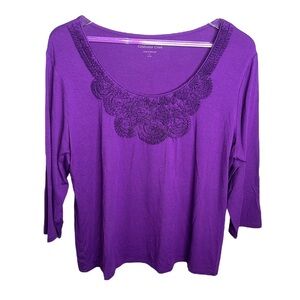Coldwater Creek 3 Quarter Inch Sleeve Purple Top